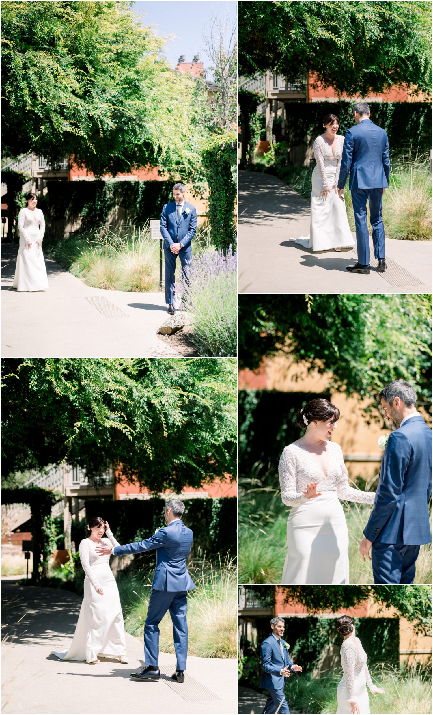 bride and groom seeing eachother for the first day on a wedding day