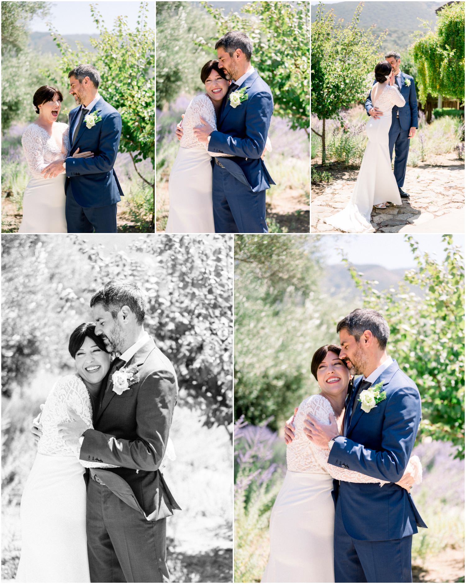 bride and groom hugging at wedding venue