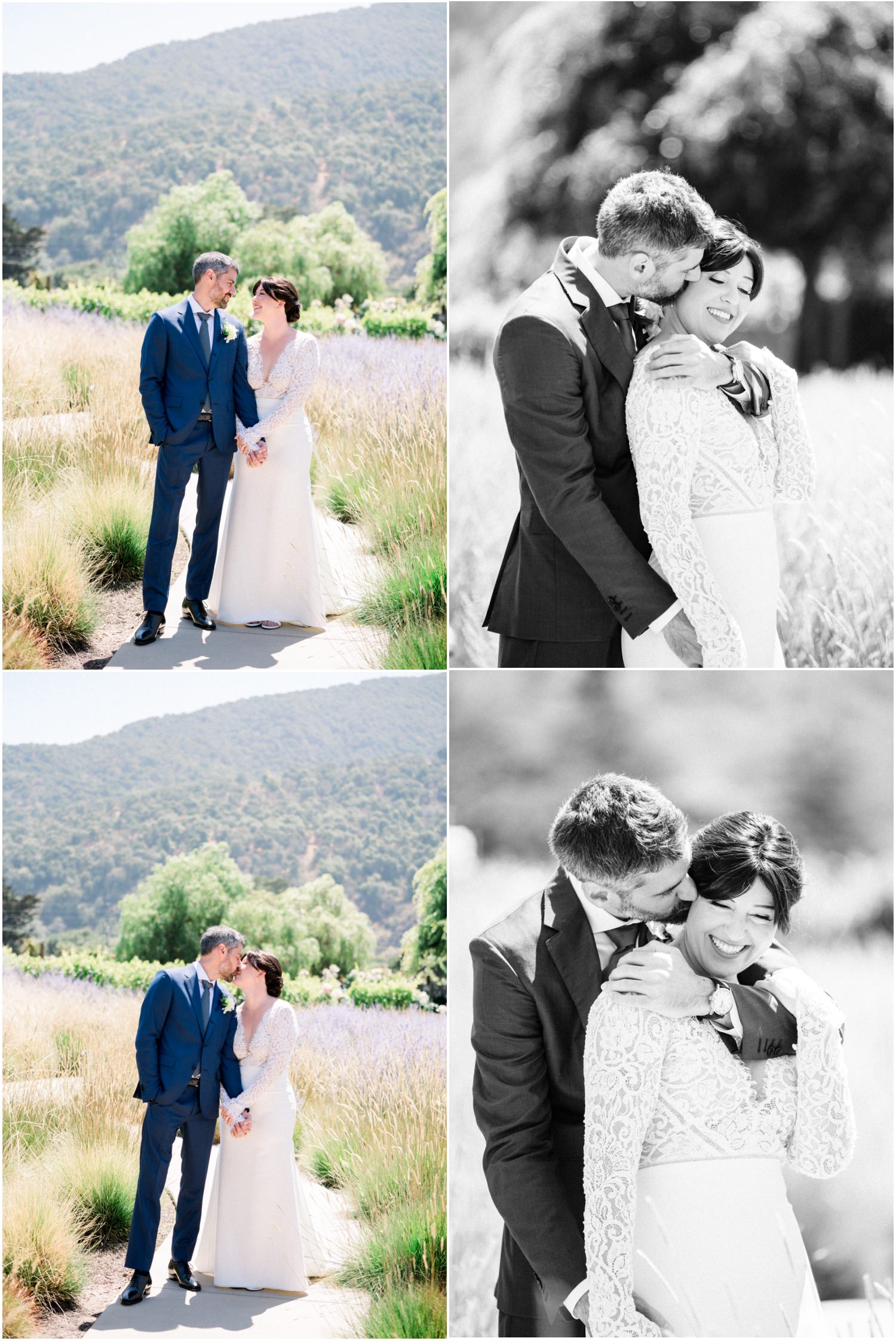 Bride and groom hugging and laughing