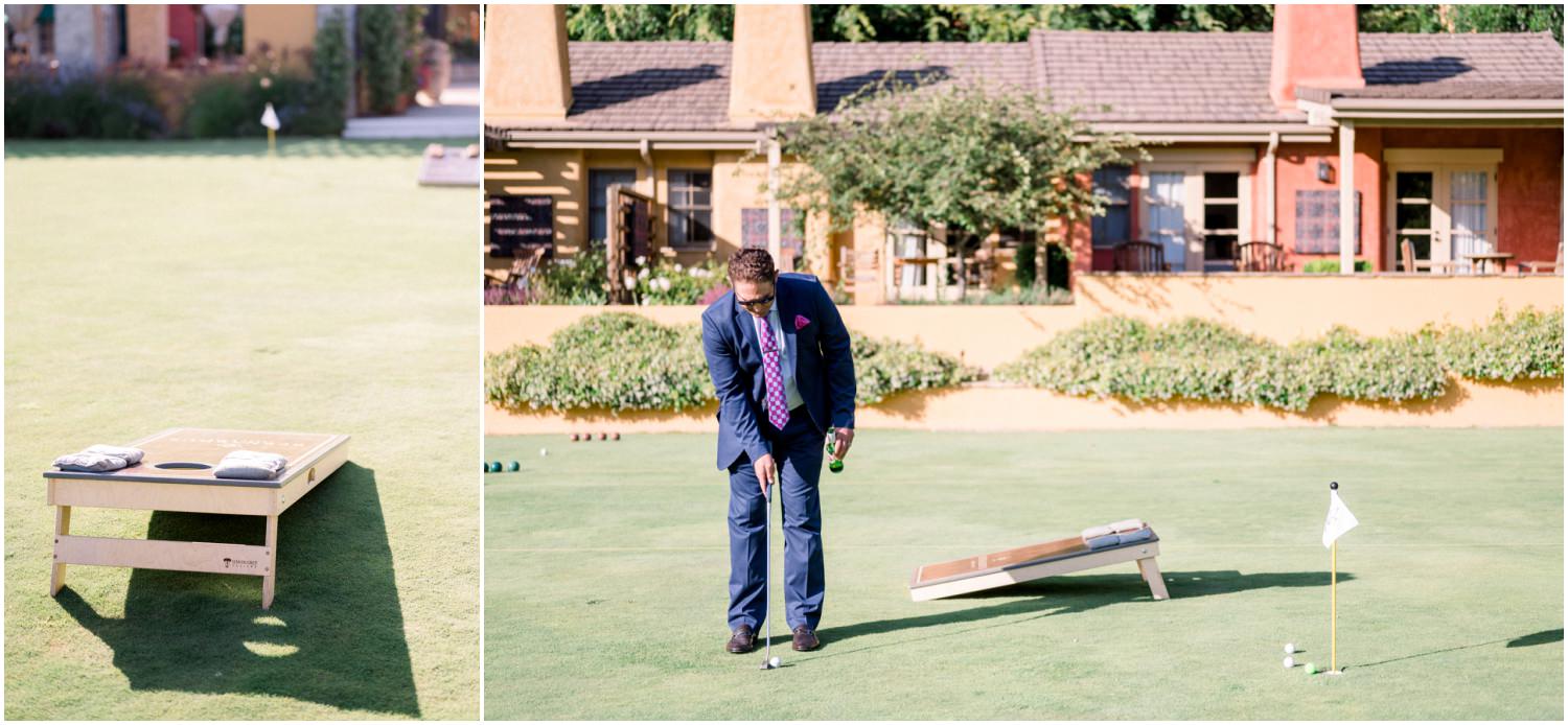 cornhole and guest playing put put