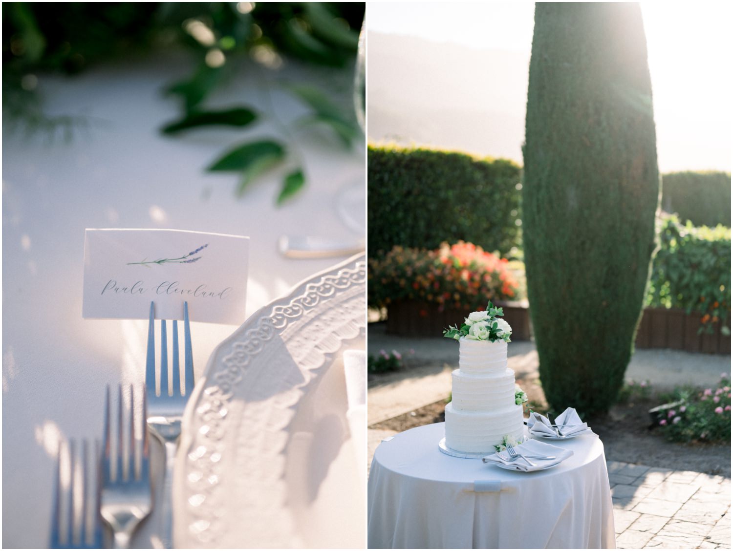 place setting card and wedding cake